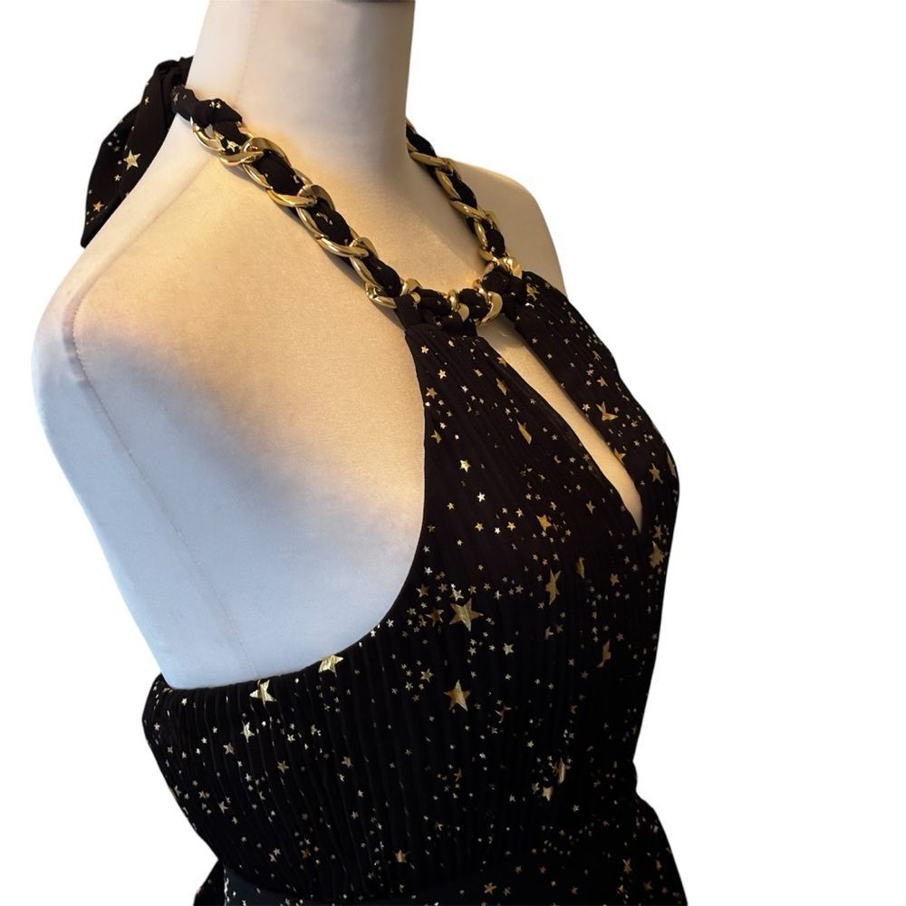 NWT Alex Marie Black and Gold Tiered Pleated Halter Maxi Dress – Size 4 - Picture 12 of 14